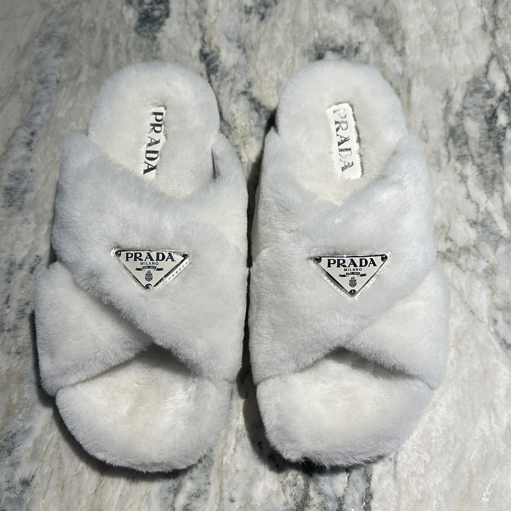NWT Prada Shearling Slides